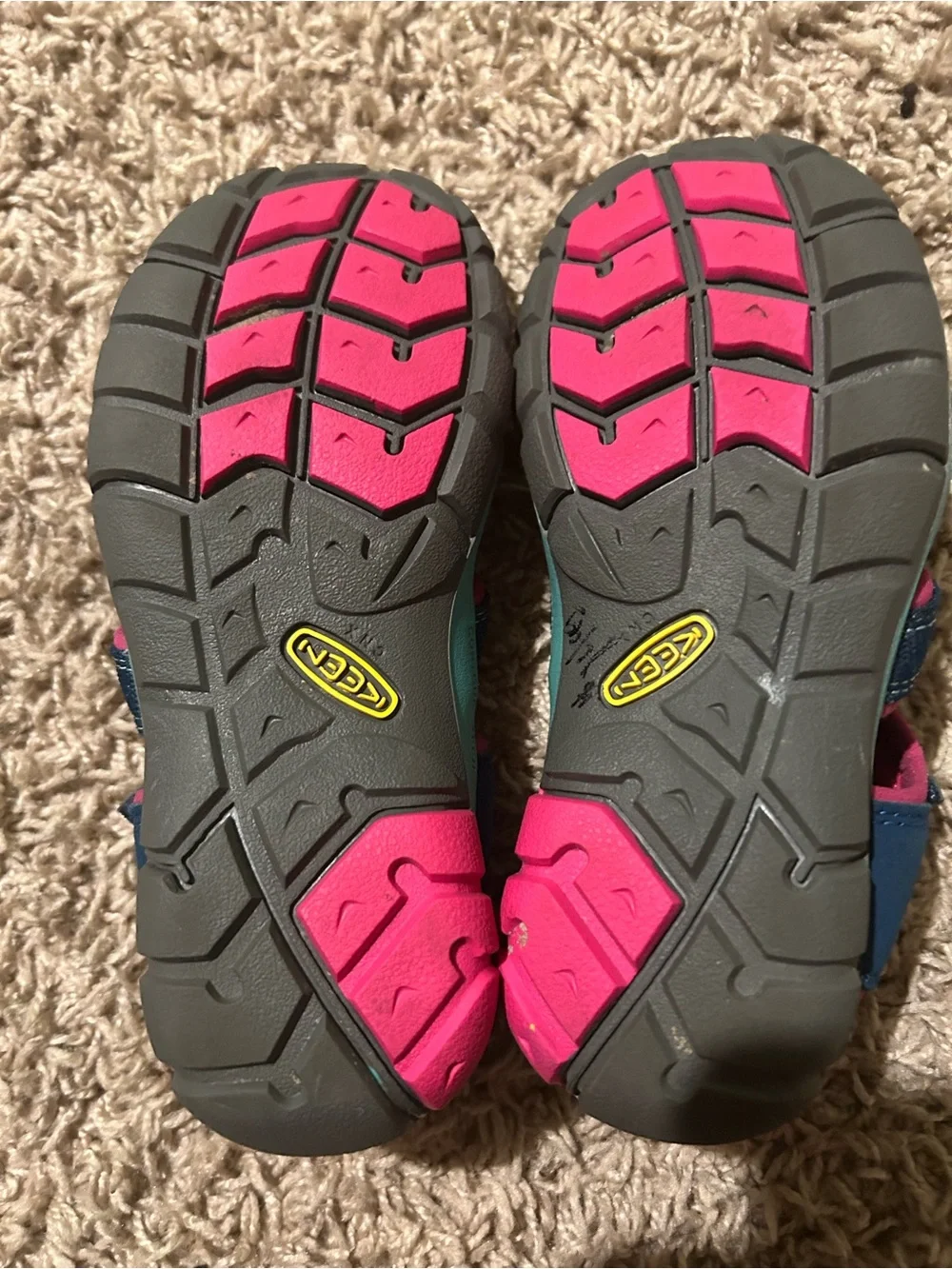 Keen Kids Navy, Pink & Teal Closed-Toe Water Shoes *writing on bottom of shoe*